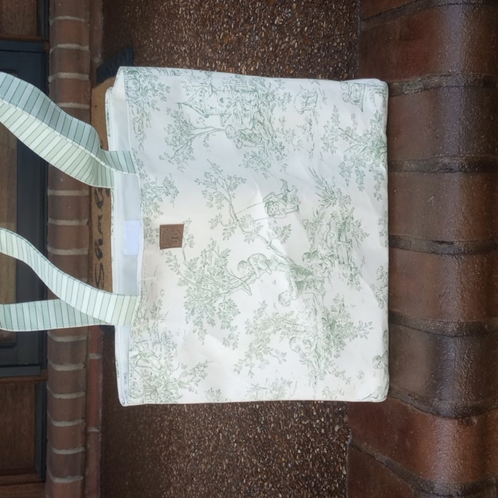 Vintage Style Toile Green and Cream Medium Tote Bag - Picture 2 of 6